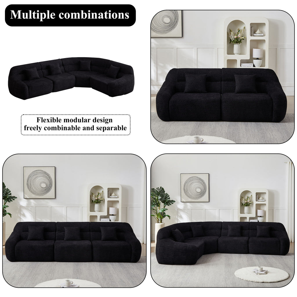 Luxury Curved Corner Sectional Sofa With 4 Pillows