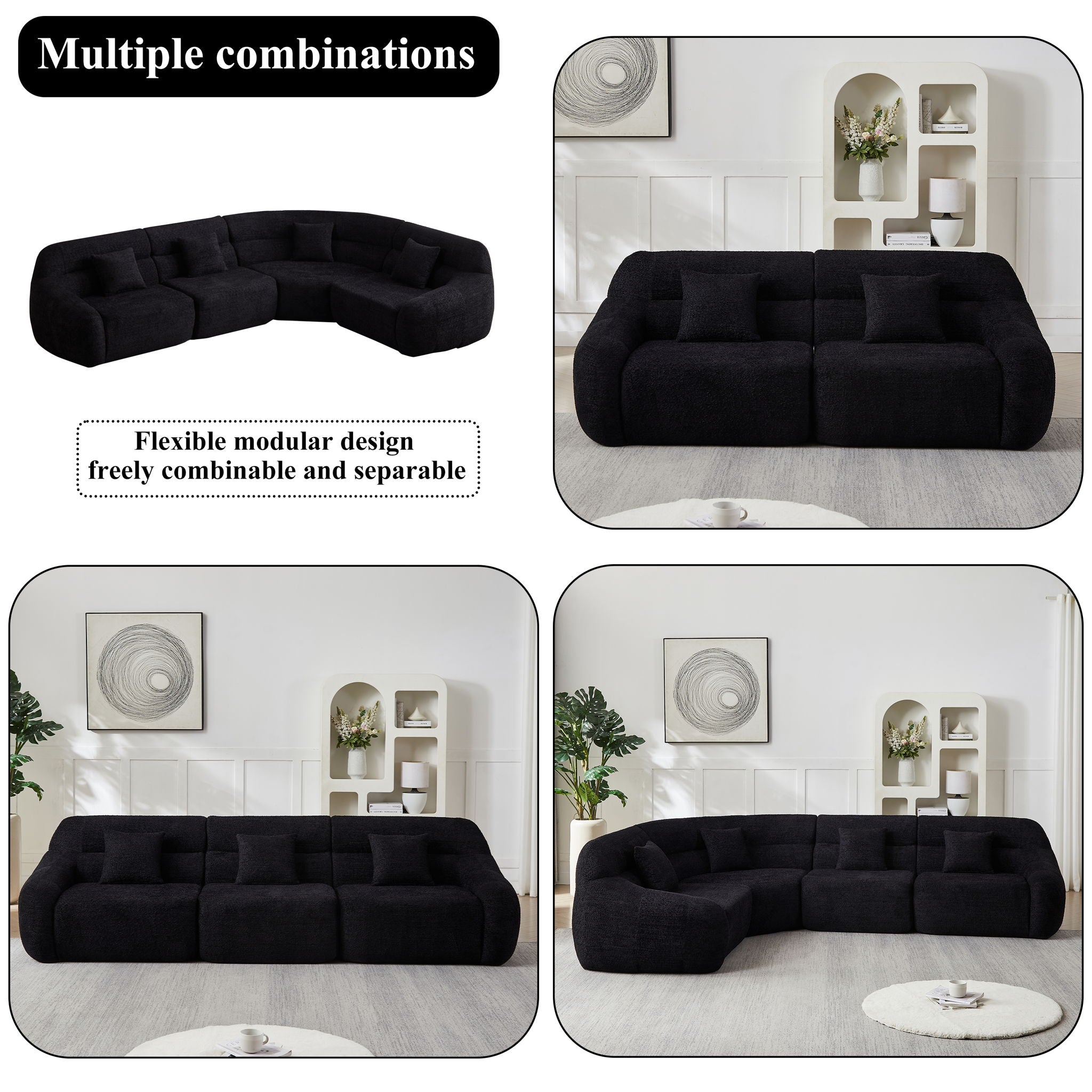 Luxury Curved Corner Sectional Sofa With 4 Pillows