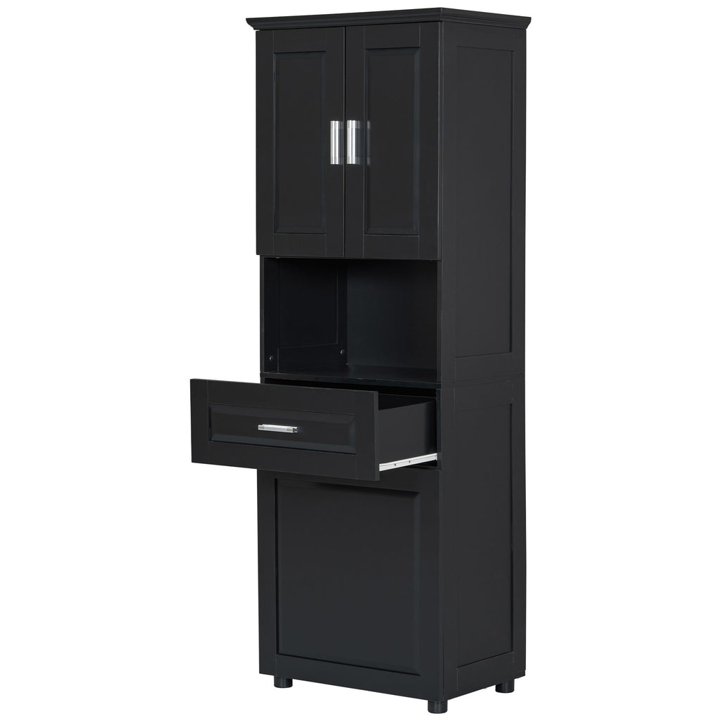 Tall Bathroom Cabinet With Tilt-Out Laundry Basket And Upper Storage