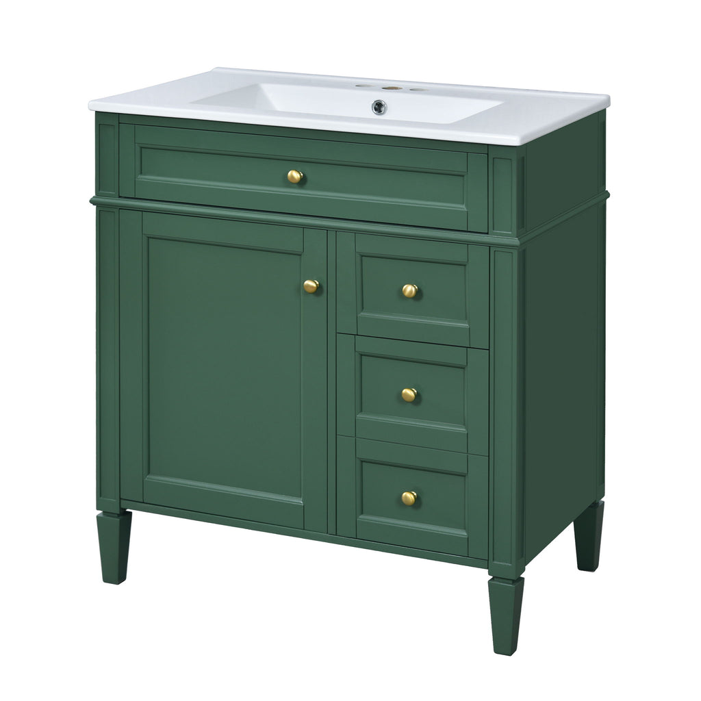 Bathroom Vanity With Top Sink, 2 Doors And 3 Drawers, Freestanding Set With Mirror Cabinet