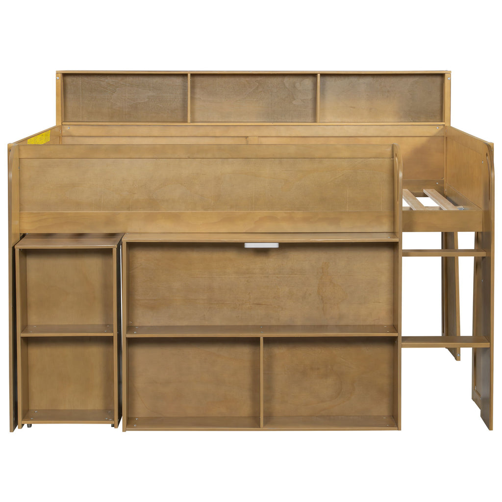 Loft Bed With Built-In Desk, LED Lighting, And Multiple Storage Shelves