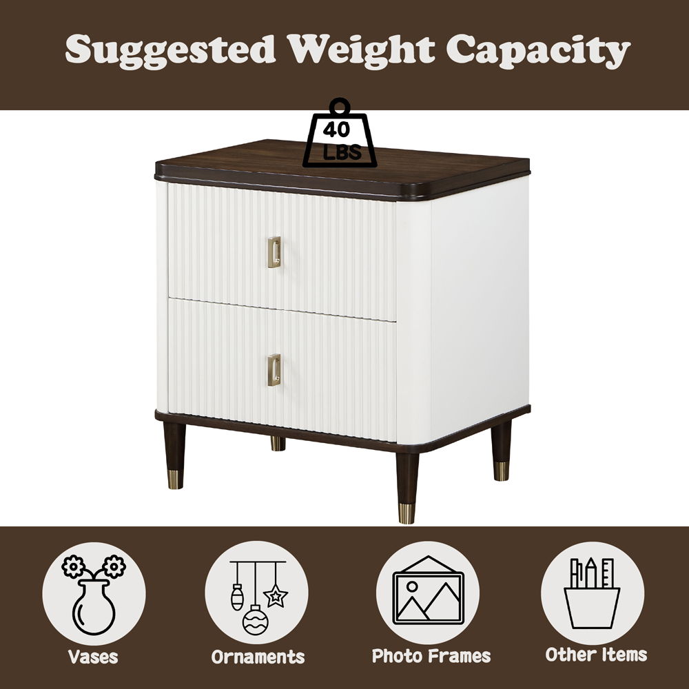 Carena - Nightstand With USB - White & Brown