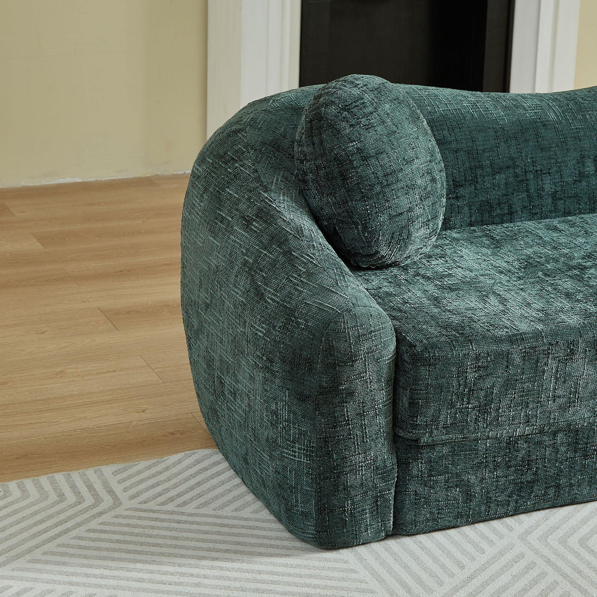 Curved Convertible Sofa, 2 In 1 Frameless Folding Sofa Bed With Pull Out Base And Deep Seat