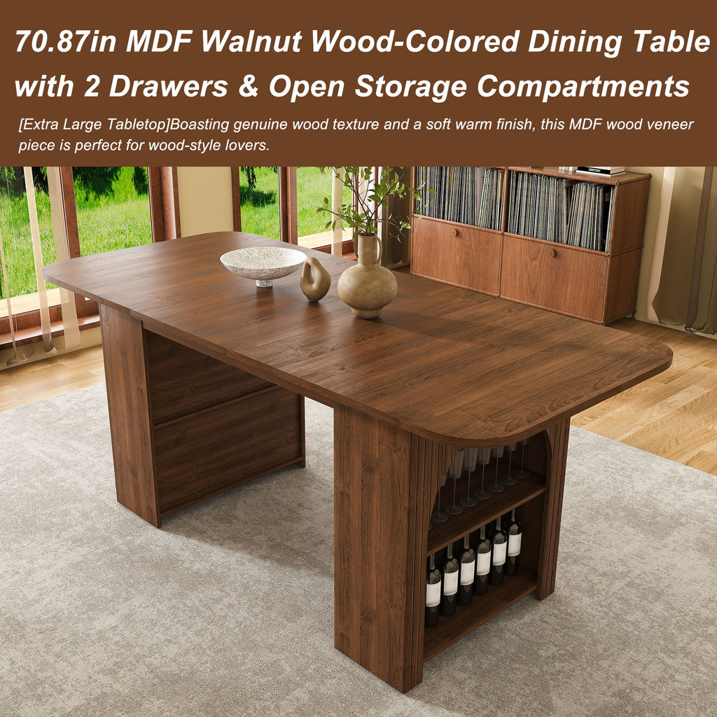 Dining Table With Drawers & Open Storage - Walnut