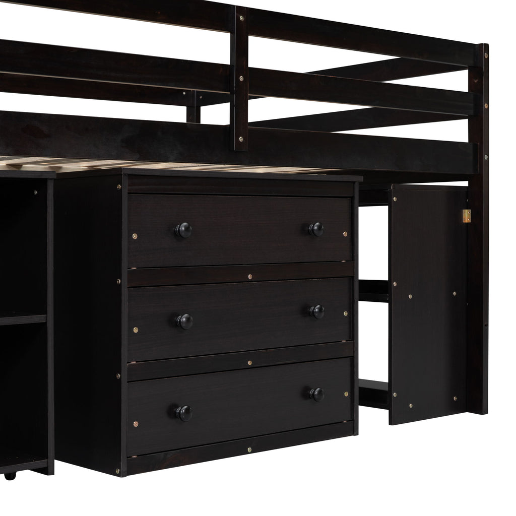 Loft Bed With Retractable Writing Desk And 3 Drawers With Storage Stairs And Shelves