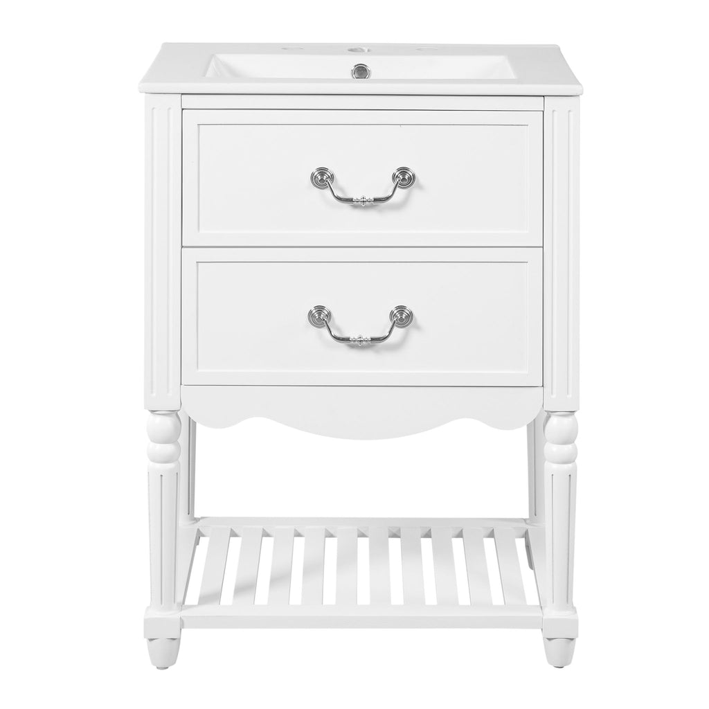 Wave Design Bathroom Vanity With Sink, 2 Drawers And Open Shelf