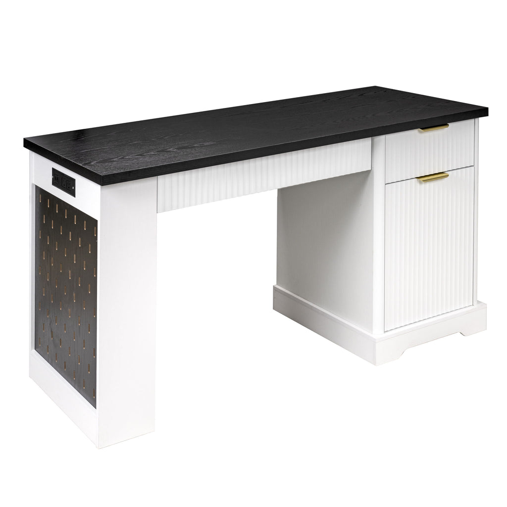 Modern Fluted Office Desk With Storage Cabinet
