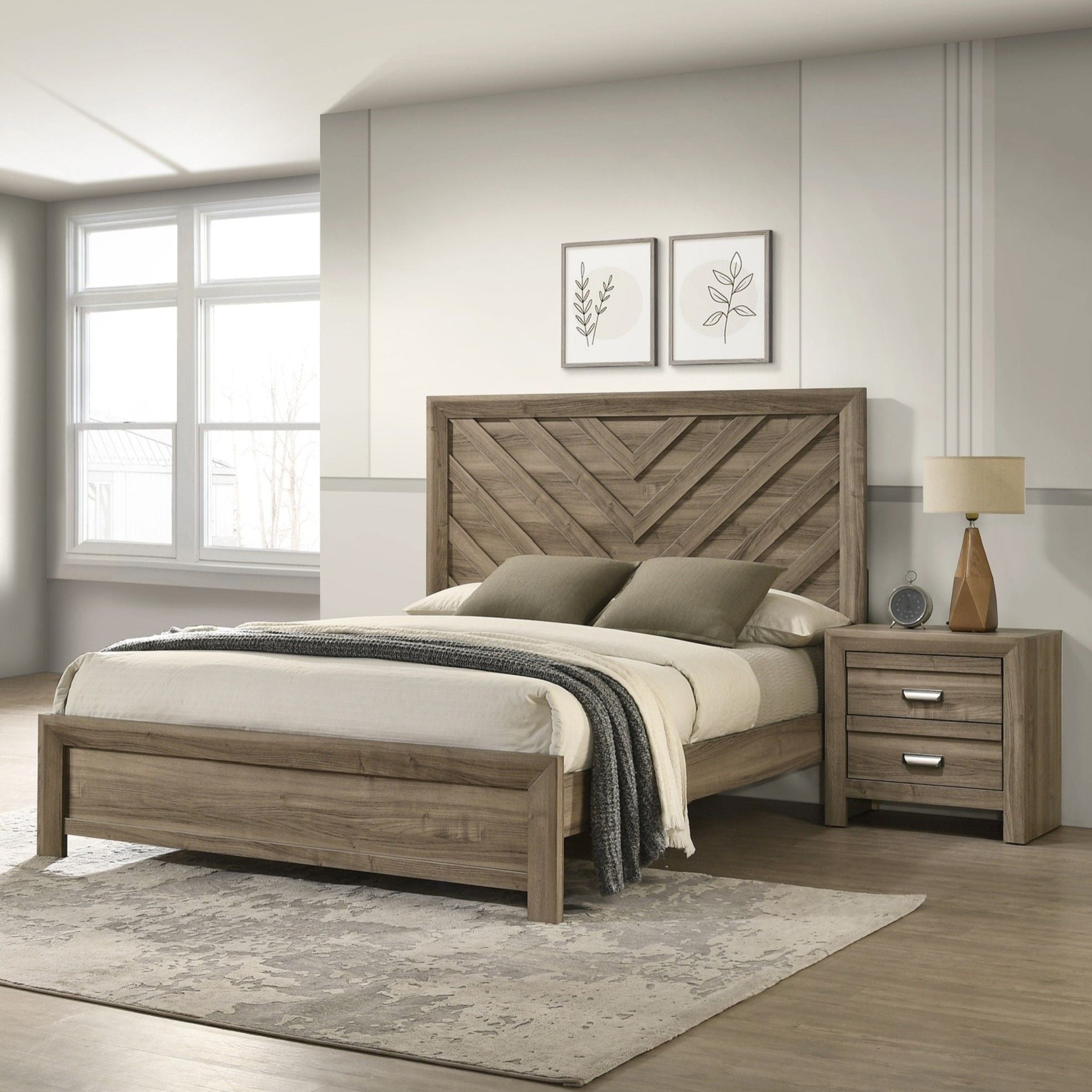 2 Drawer Nightstand With Pulls, Bedroom Furniture - Light Brown