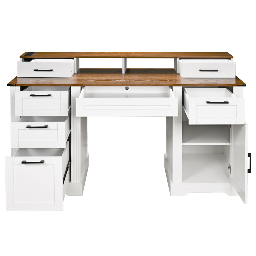 Office Desk With Charging Station & Storage Cabinet