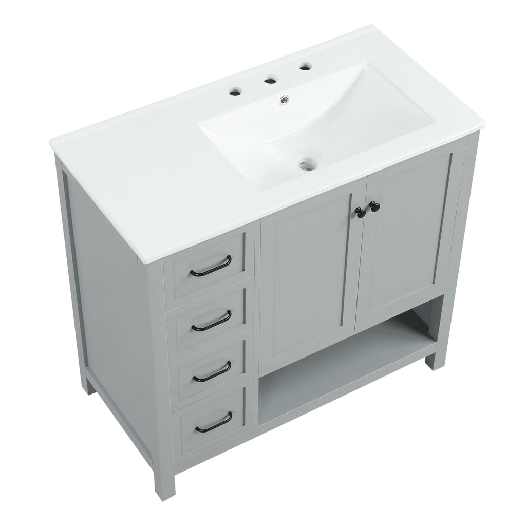 Bathroom Vanity With Sink Top, Bathroom Vanity Cabinet With 2 Doors And 2 Drawers, Open Shelf