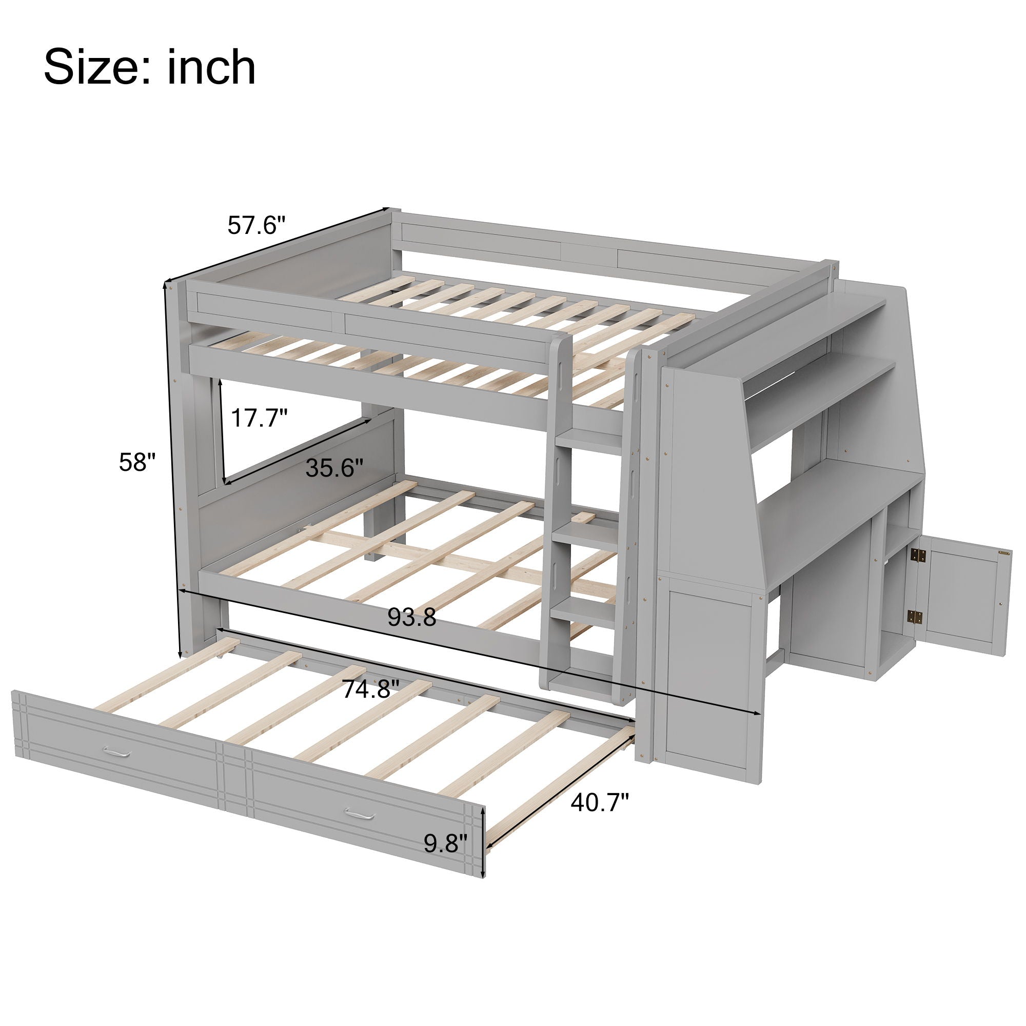 Multifunctional Bunk Bed With Desk, Bookshelves