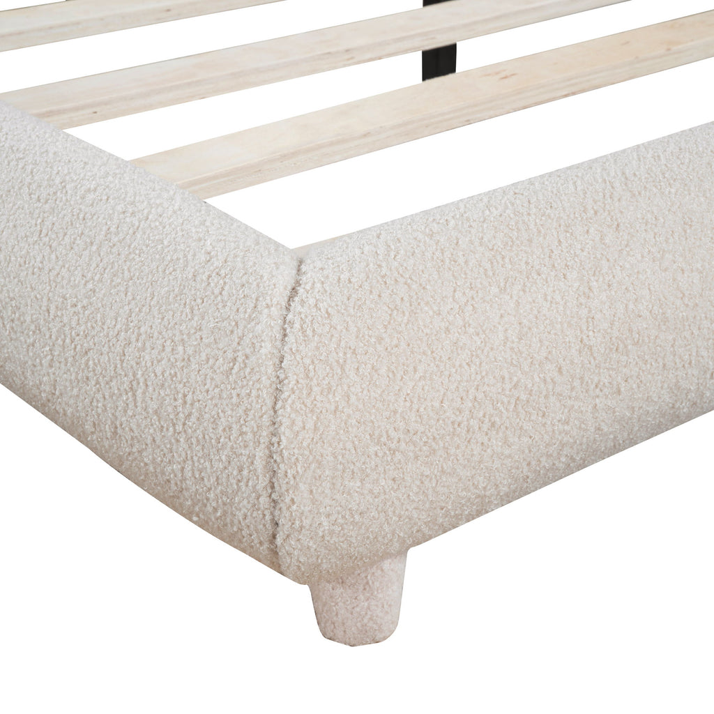 Upholstered Platform Bed With Thick Solid Frame And Stylish Curve-Shaped Design