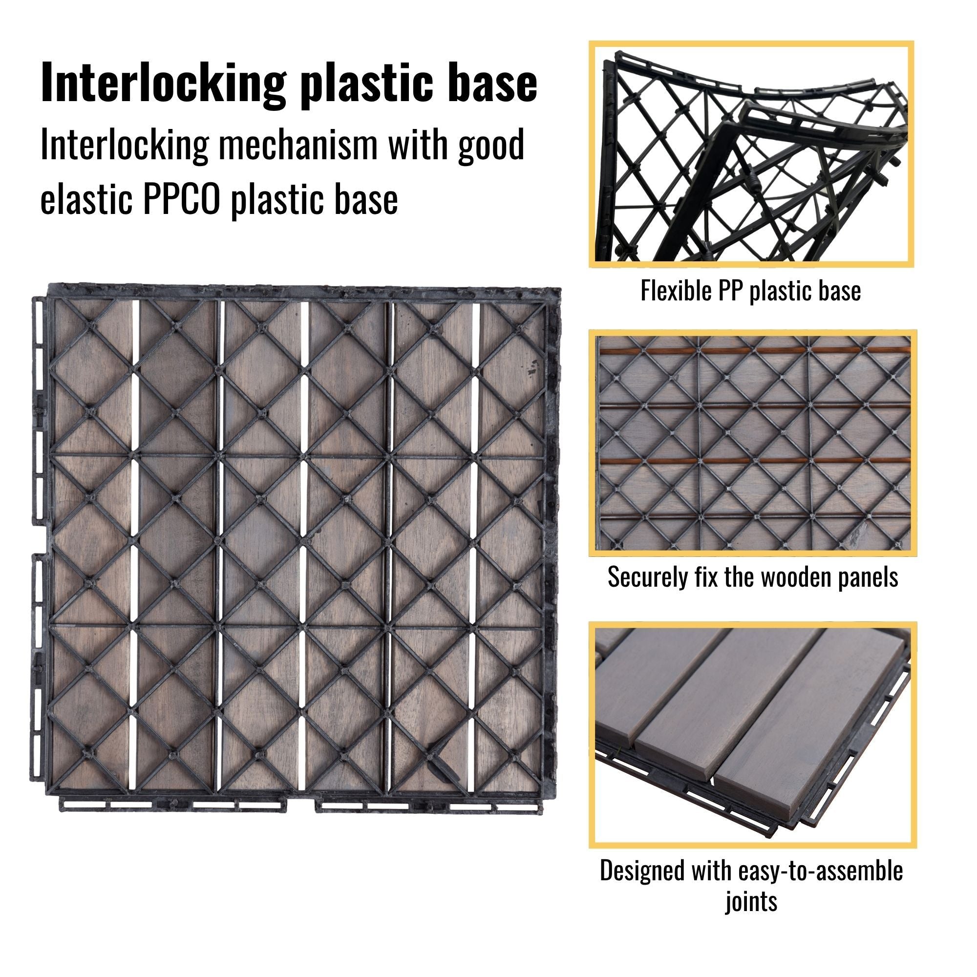 Interlocking Deck Tiles Striped Pattern, Waterproof Anti Mildew Brown