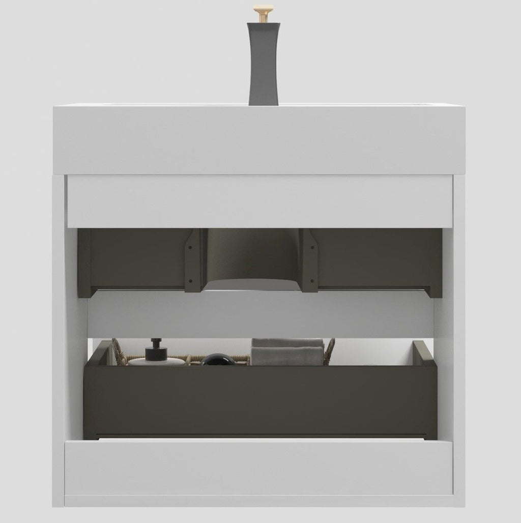 Alice - Bathroom Vanity With Large Storage, Sink Wall Mounted Floating Bathroom Vanity For Modern Bathroom, One-Piece Sink Basin Without Drain And Faucet