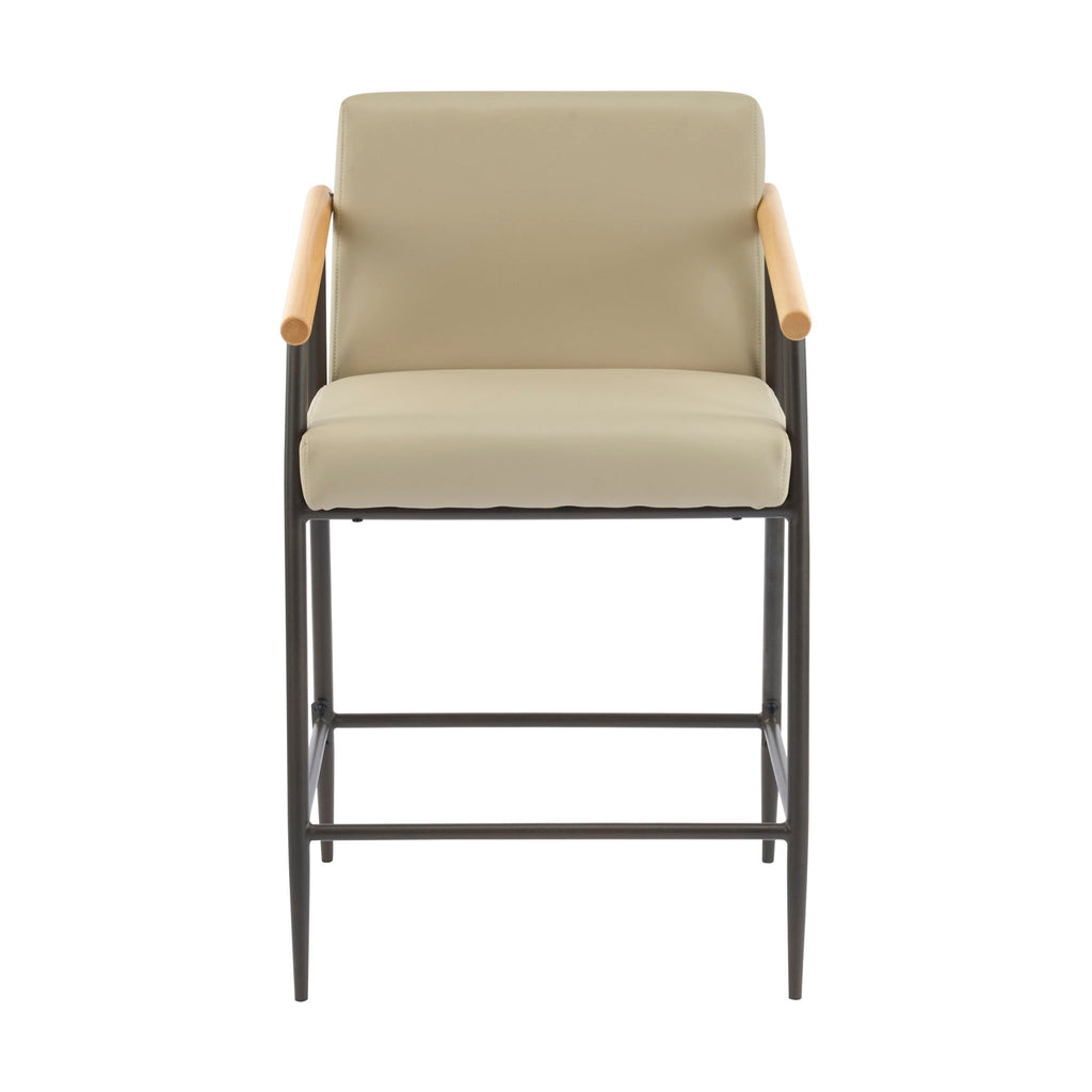 Mid Century Modern Counter Stool Set With Espresso Metal Frame - Khaki