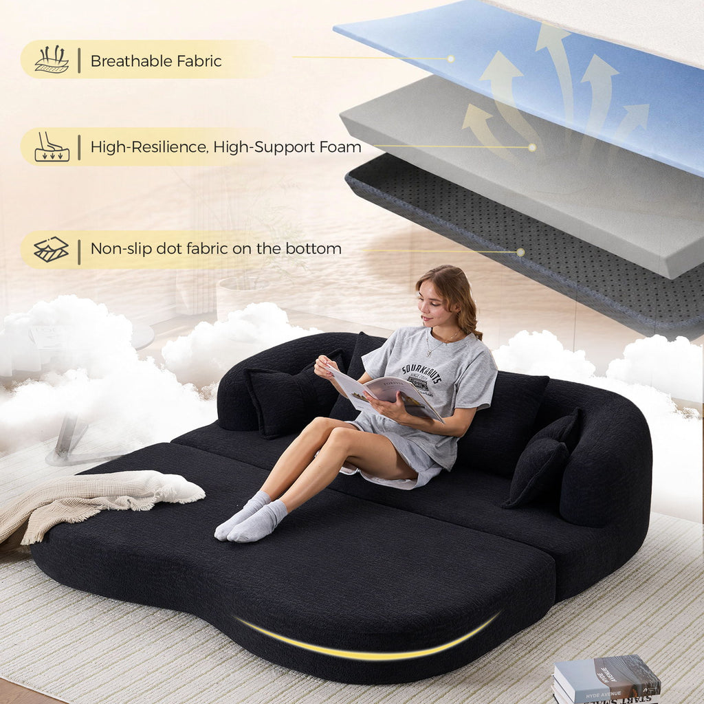 Foldable Sofa Bed, Boneless Couch Convertible Sleeper With 4 Pillows