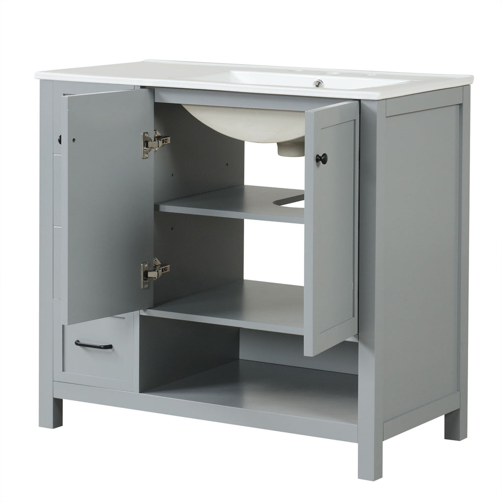 Bathroom Vanity With Sink Top, Bathroom Vanity Cabinet With 2 Doors And 2 Drawers, Open Shelf