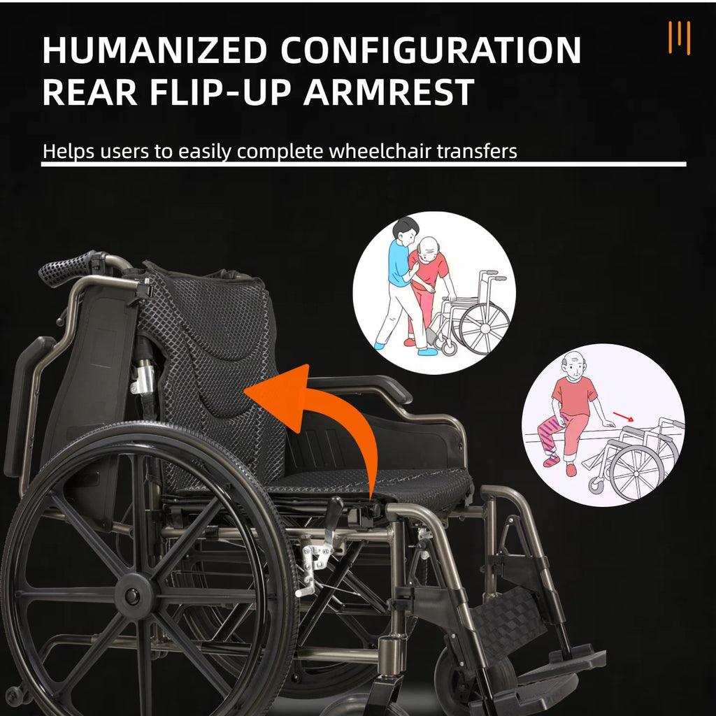 Lightweight Foldable Transport Wheelchair For Adults With Double X Force Support