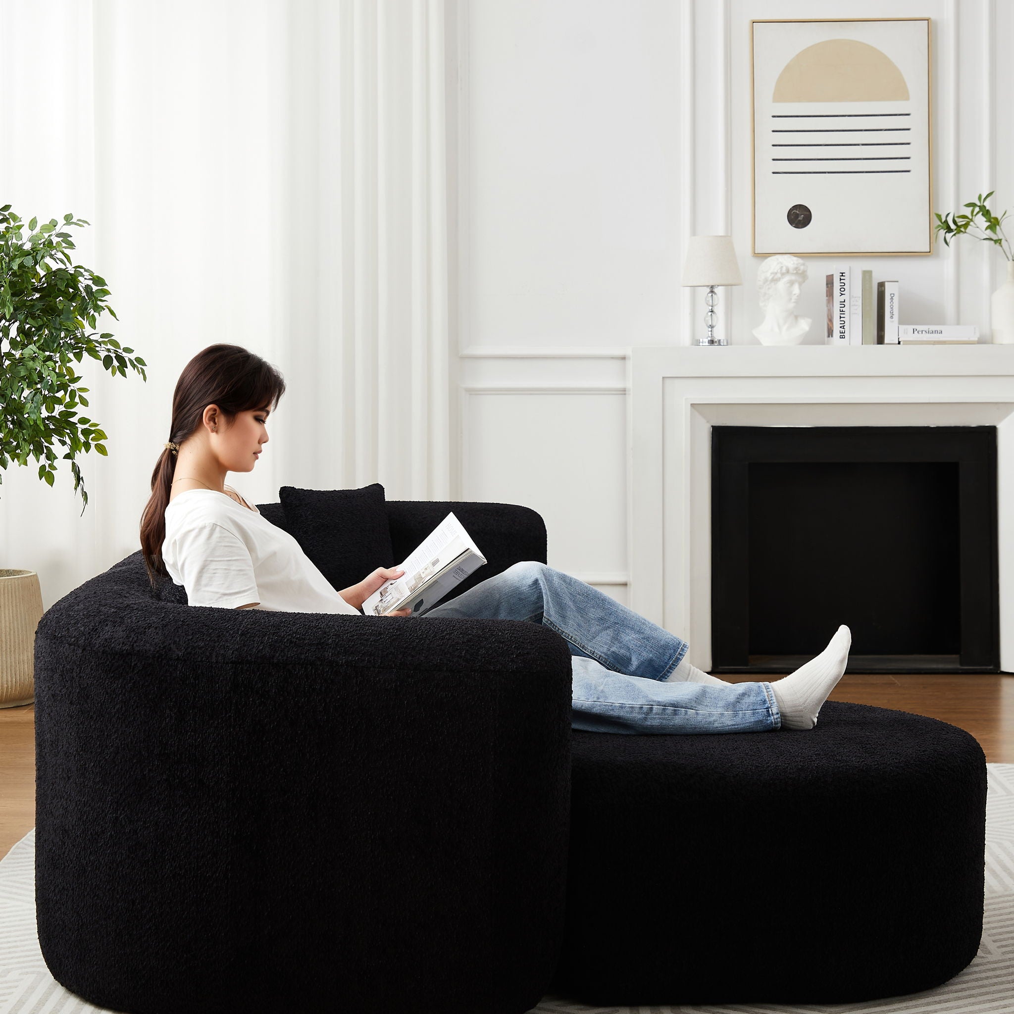 L - Shape Boneless Cloud Couch With 2 Throw Pillows For Living Room