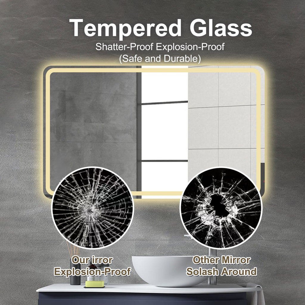 LED Bathroom Mirror Vanity Mirrors With Front Lights Wall Mounted Anti-Fog Frameless Make Up Mirror With Light Copper Free Silver Mirror Horizontal Or Vertical - Silver