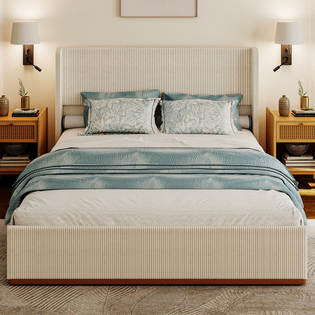 Platform Bed Frame With Wingback Headboard