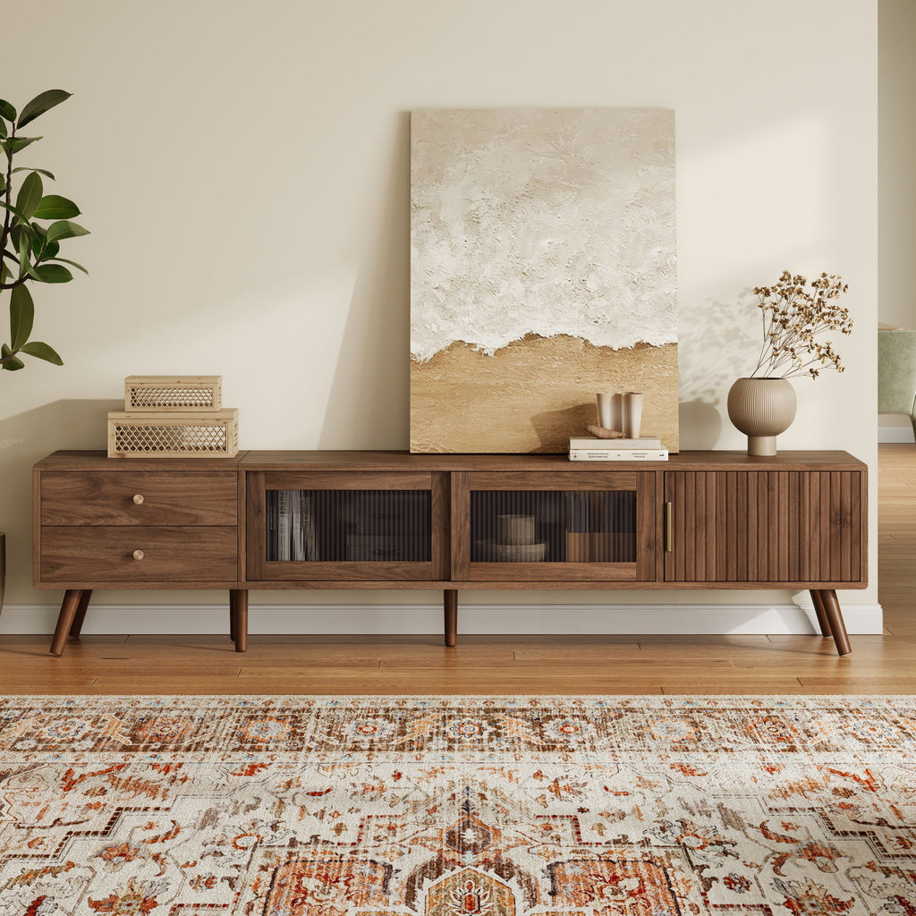 76" TV Stand, Entertainment Center With Storage Cabinets, TV Media Console Table For Living Room - Natural