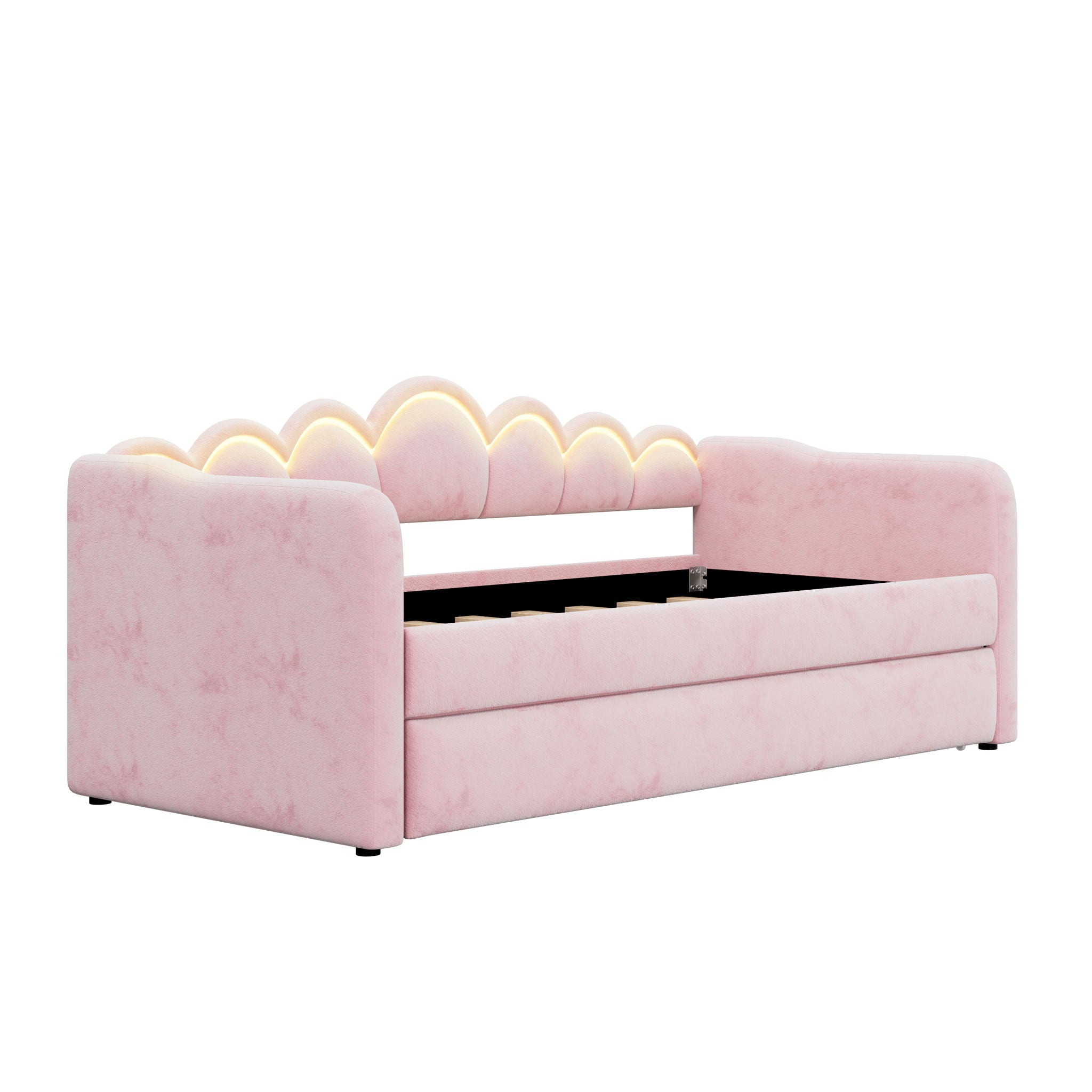 Upholstered Daybed With Adjustable LED Trundle