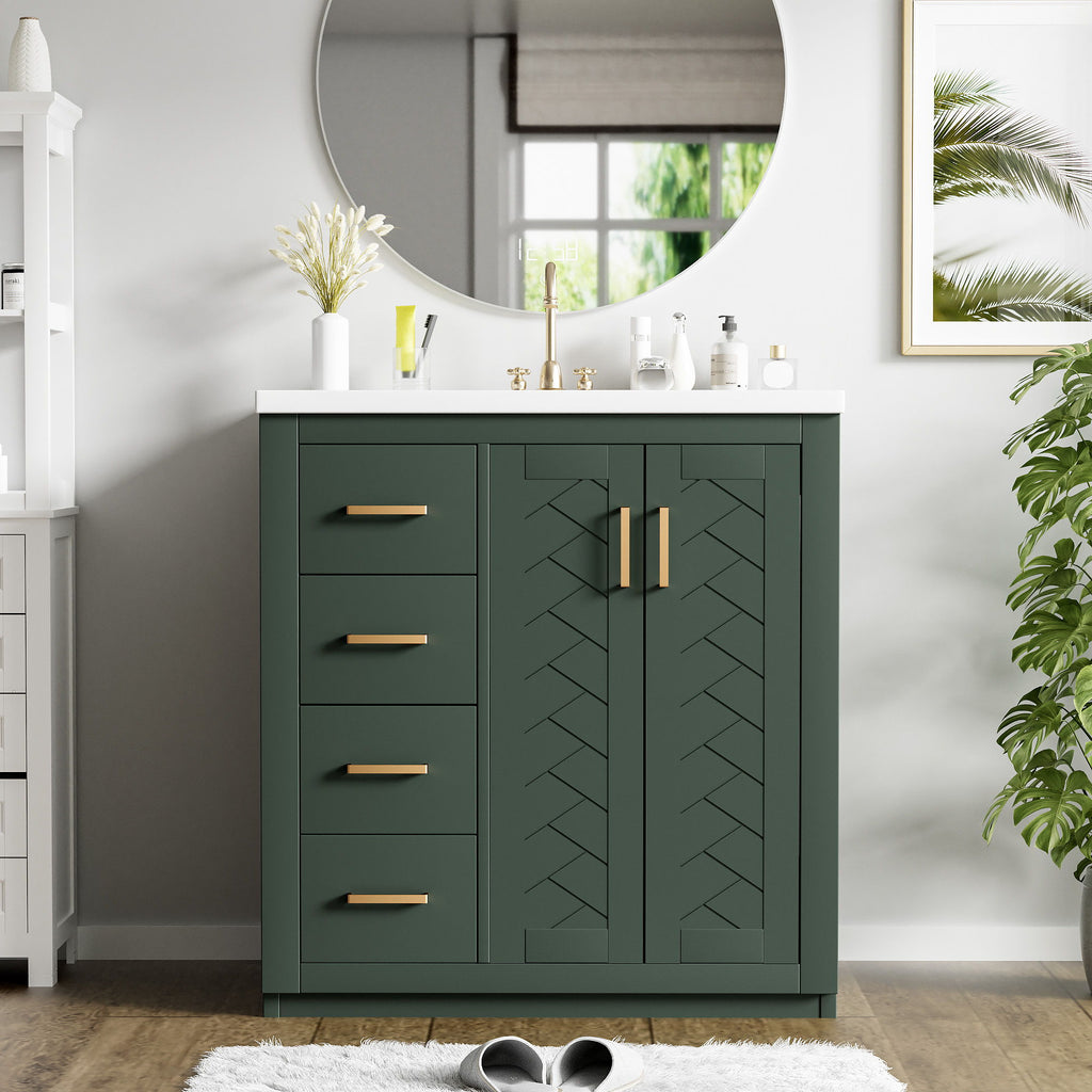 Ceramic Sink Combo, Freestanding Vanity Set With 3 Drawers & Soft Closing Doors