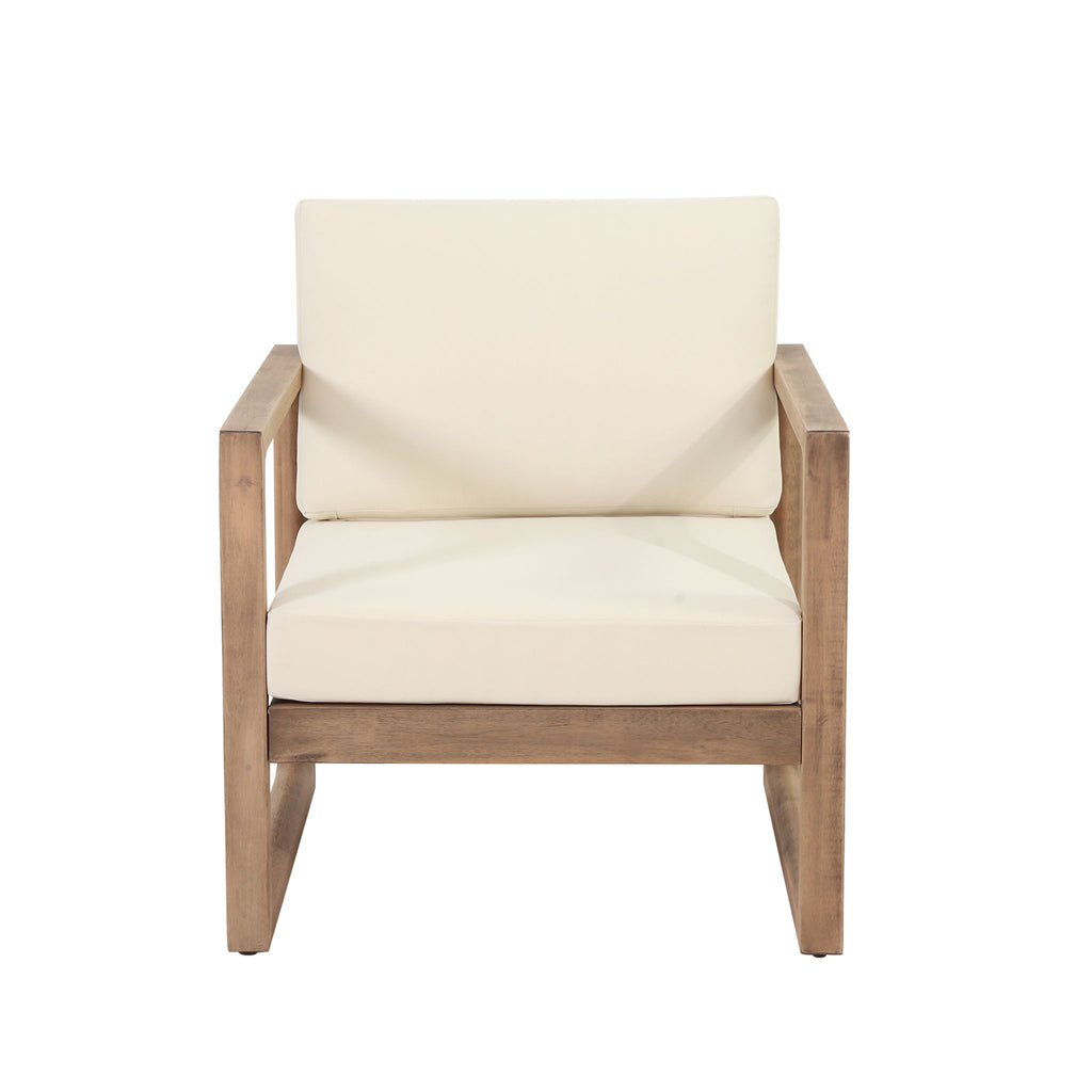 4 Pieces Acacia Wood Patio Furniture Set, Outdoor Furniture With Coffee Table, Patio Conversation Set Deep Seating With Soft Cushion, Porch Chairs For Backyard Porch Balcony - Brown Wash / Beige