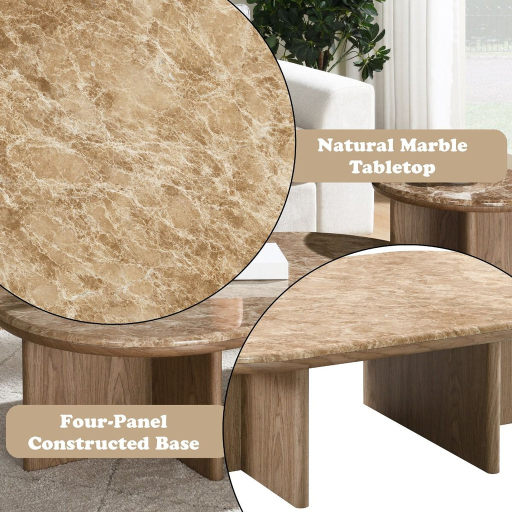 Markku - Coffee Table With Natural Marble - Oak