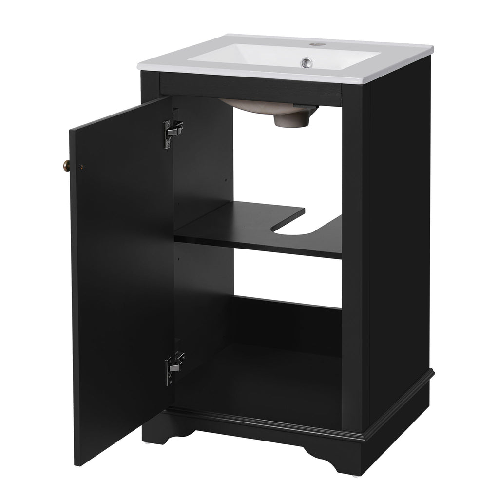 Bathroom Vanity With Sink, Freestanding Single Cabinet Set, Soft Close Door, Adjustable Shelf