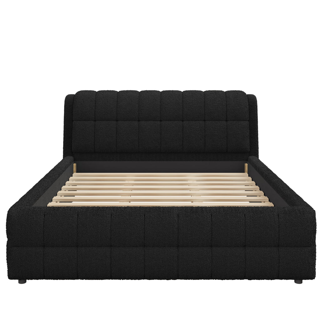 Upholstered Platform Bed With Stiching Details