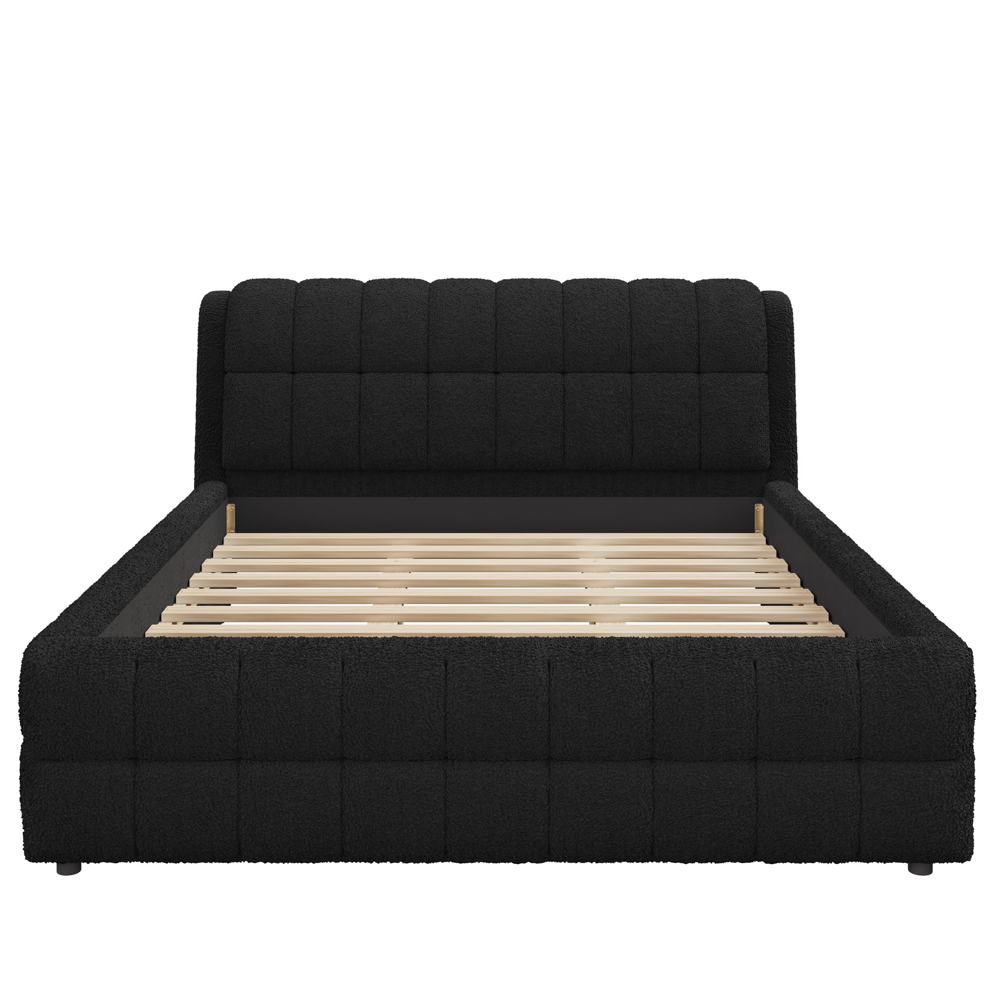 Upholstered Platform Bed With Stiching Details