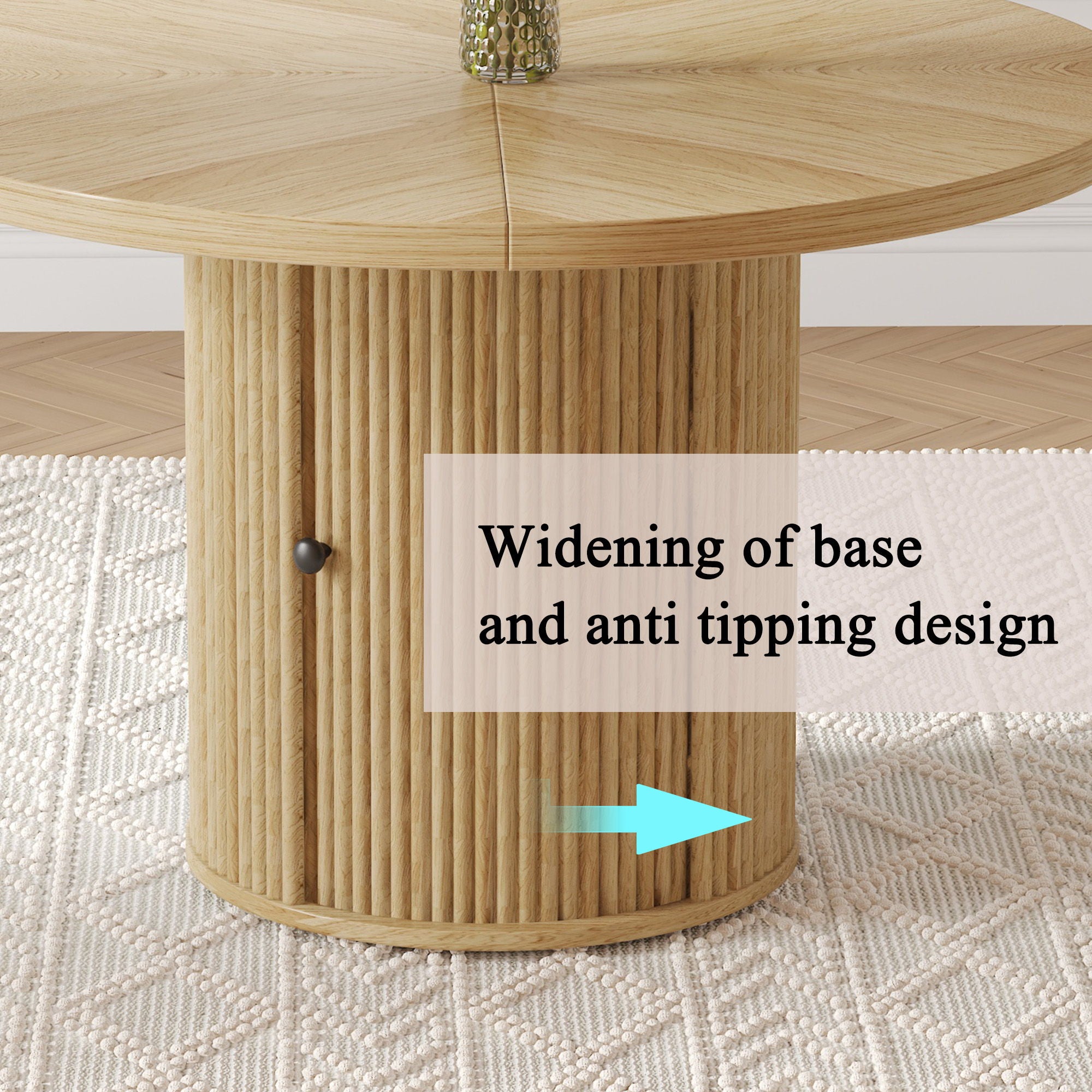 Roman Column Round Dining Table With Double Layer Storage - Wood