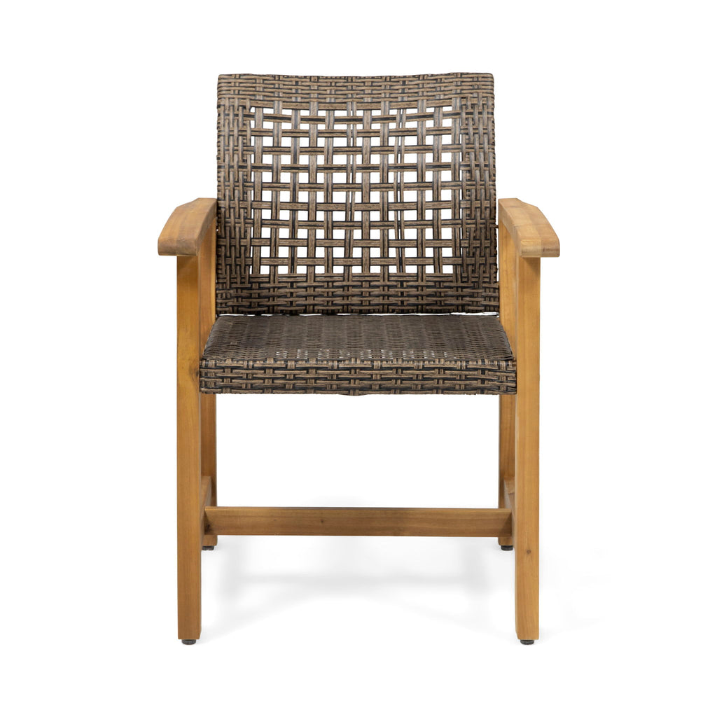 7 Piece Patio Dining Set, Slatted Table & 6 Chairs For Patio Garden - Mocha / Teak