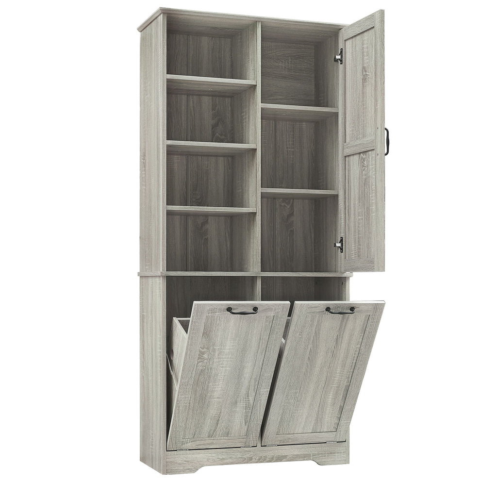 Freestanding Bathroom Storage Cabinet With Doors And Drawers, Adjustable Shelves, Tilt-Out Laundry Hamper