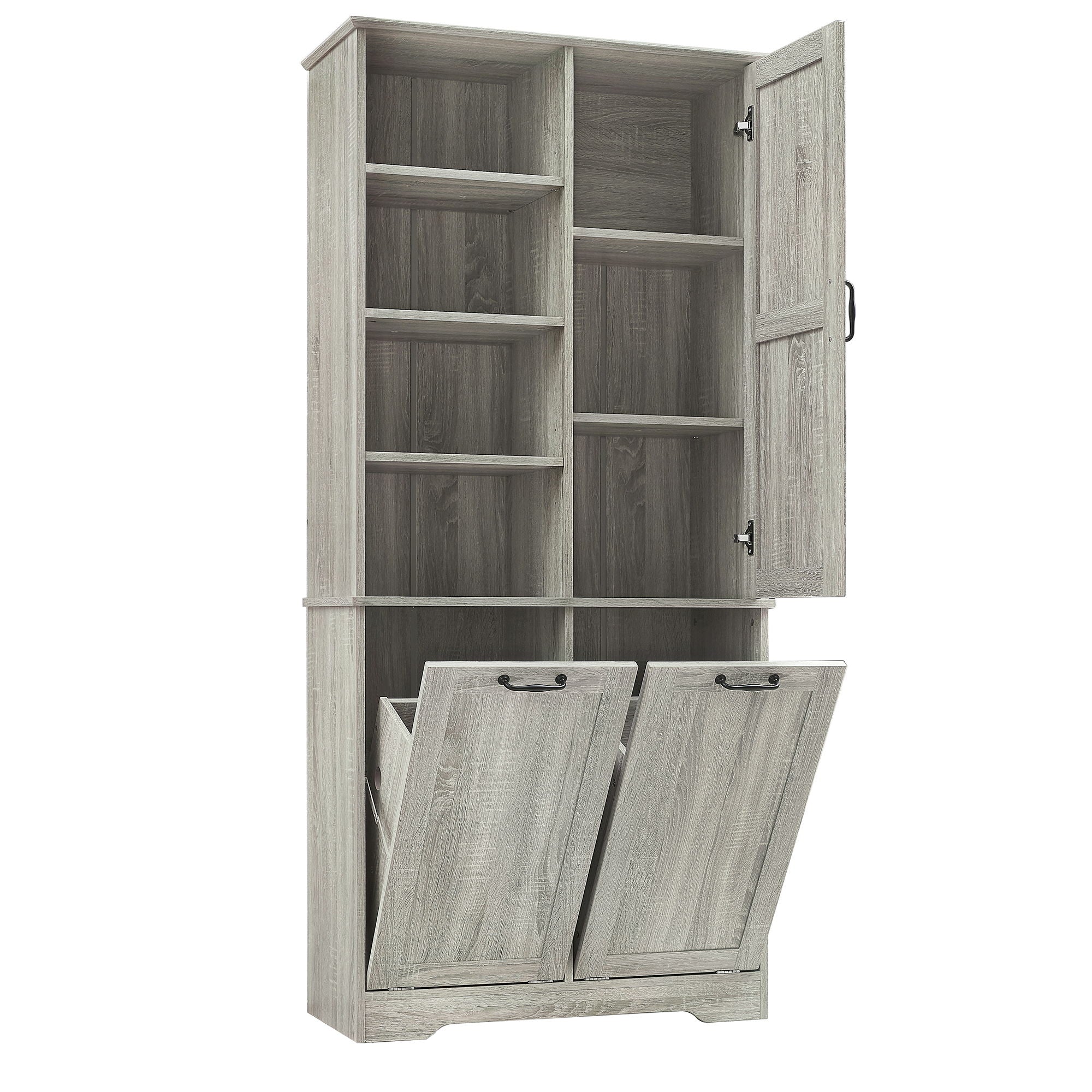 Freestanding Bathroom Storage Cabinet With Doors And Drawers, Adjustable Shelves, Tilt-Out Laundry Hamper