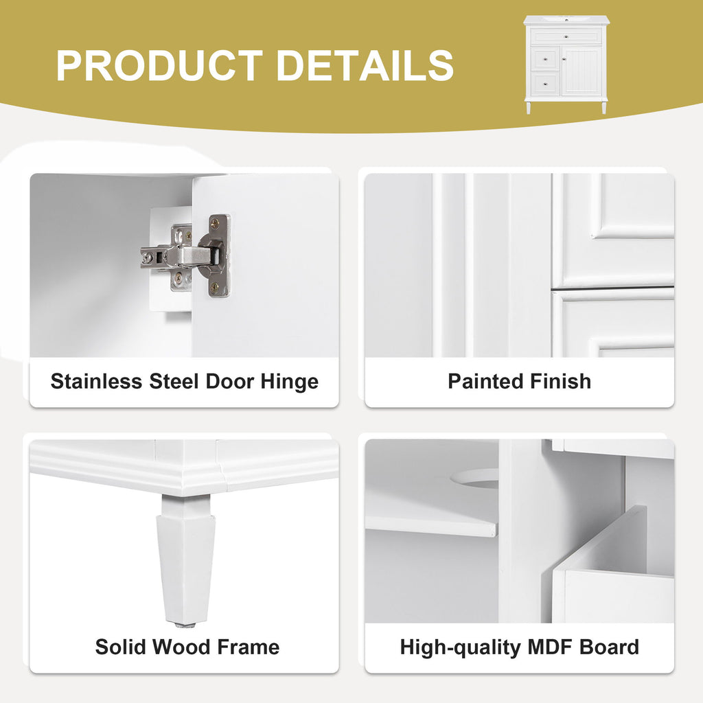 Modern Bathroom Vanity With Sink, Adjustable Shelf, Flip Drawer & 2 Drawers