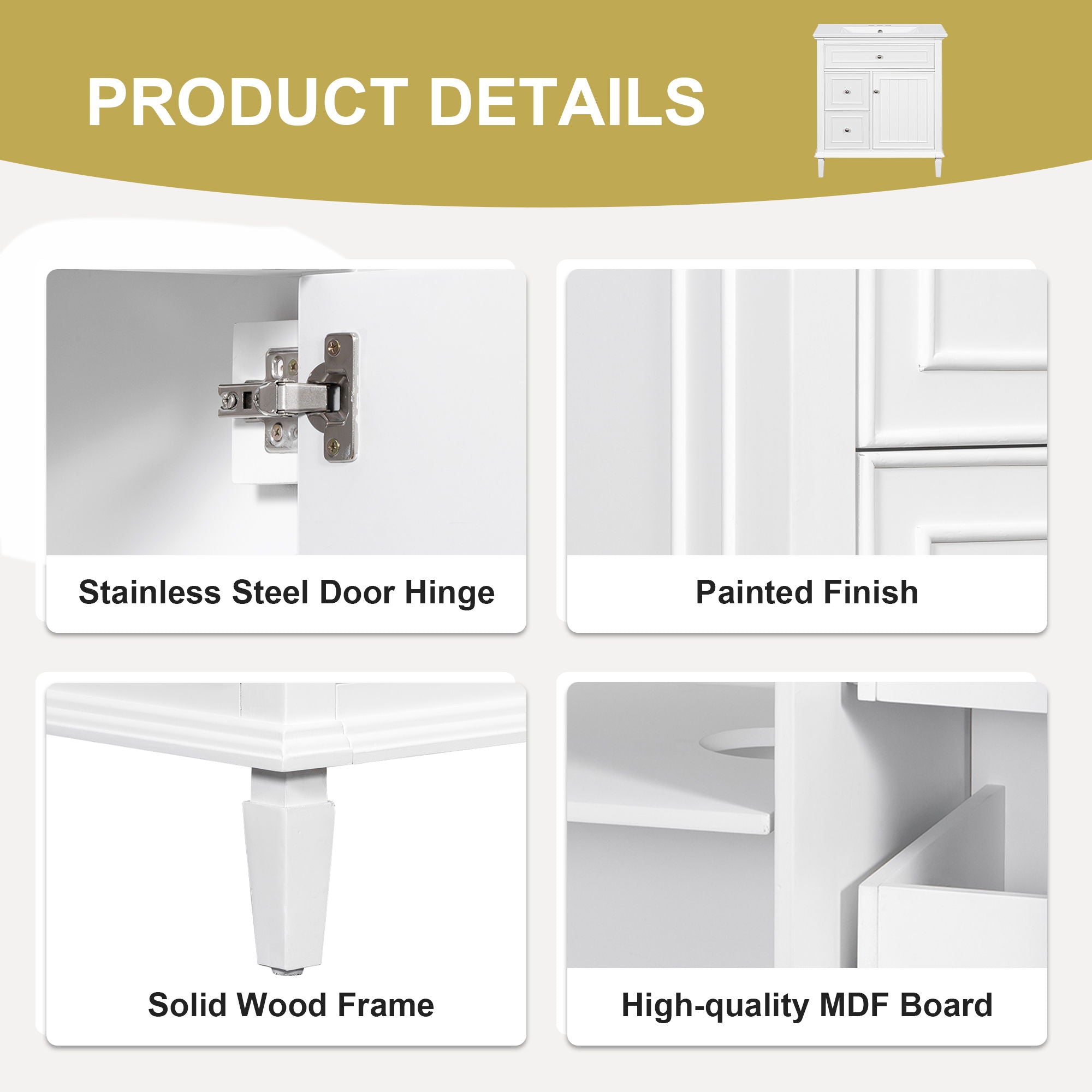 Modern Bathroom Vanity With Sink, Adjustable Shelf, Flip Drawer & 2 Drawers
