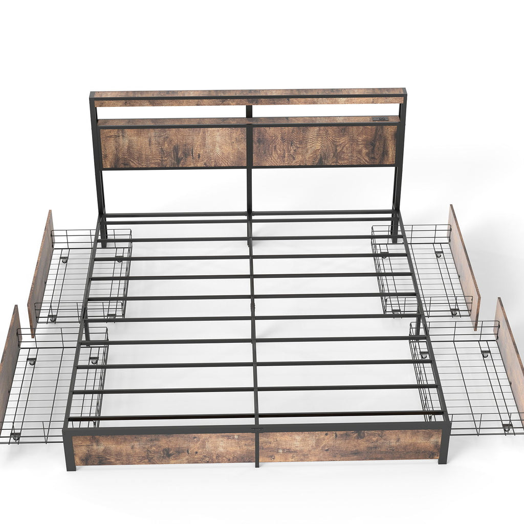 Bed Frame With Headboard, LED Lights & Charging Station