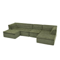 U-Shaped Modular Sectional Sofa With Chaise And Movable Ottoman With Wave-Shaped Armrest