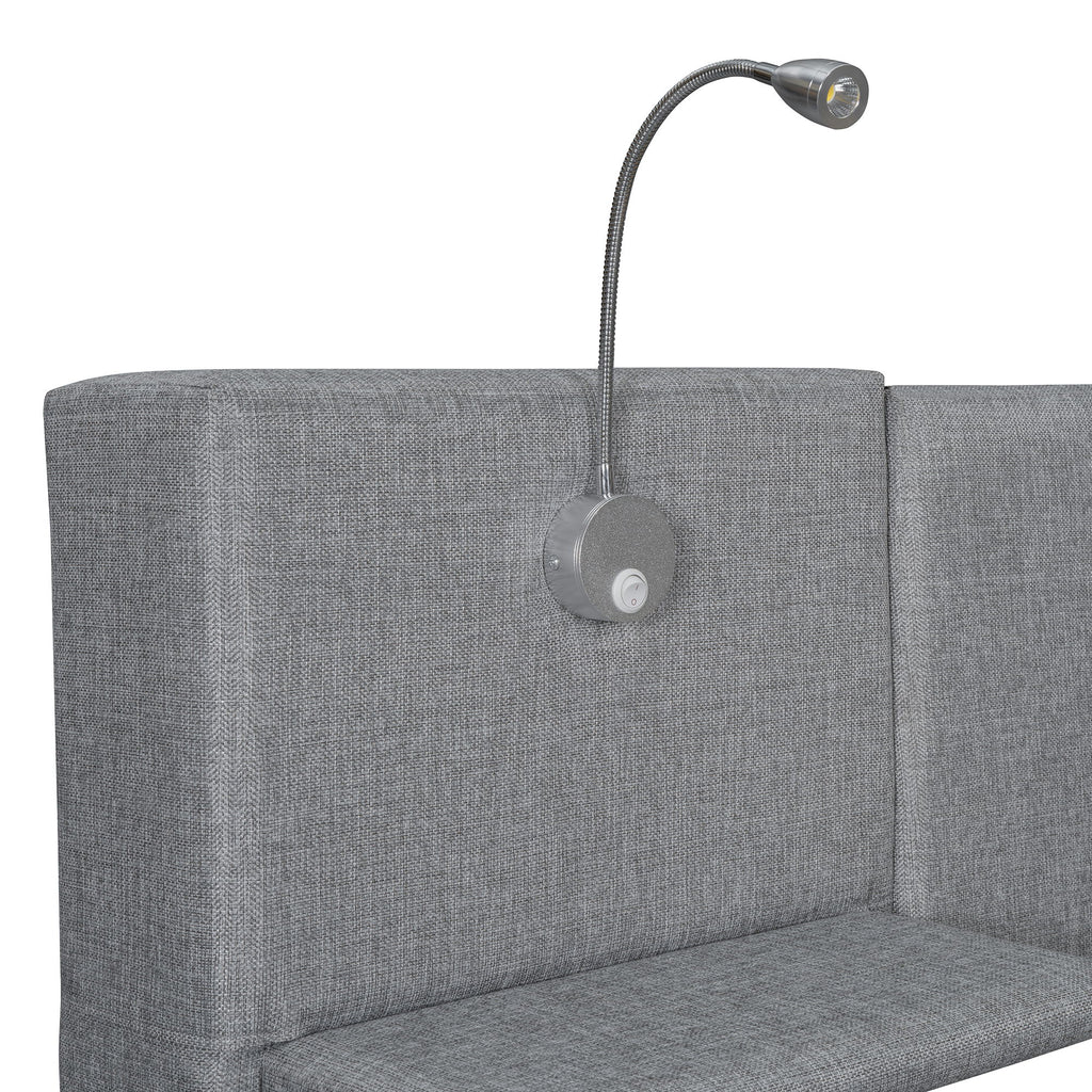 Upholstered Platform Bed With Reading Lights, Drawers, Trundle And Shelves