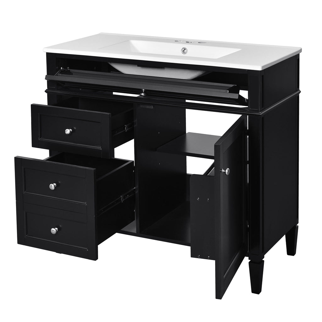 Bathroom Vanity With Mirror Cabinet, Single Sink With 2 Soft Closing Doors And 4 Drawers