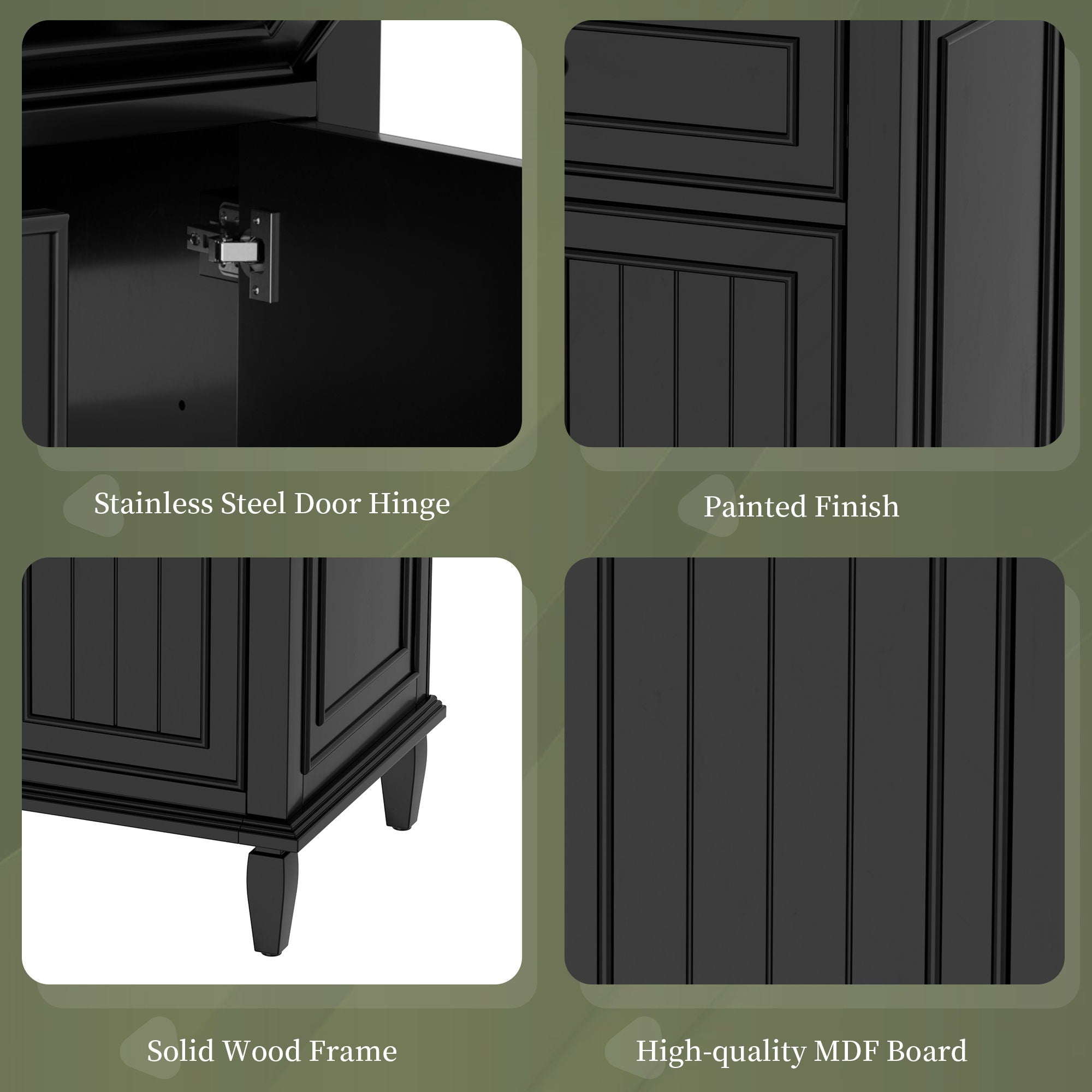 24" Bathroom Vanity With Sink, Cabinet, Adjustable Shelf, Flip Drawer & 2 Drawers - Black