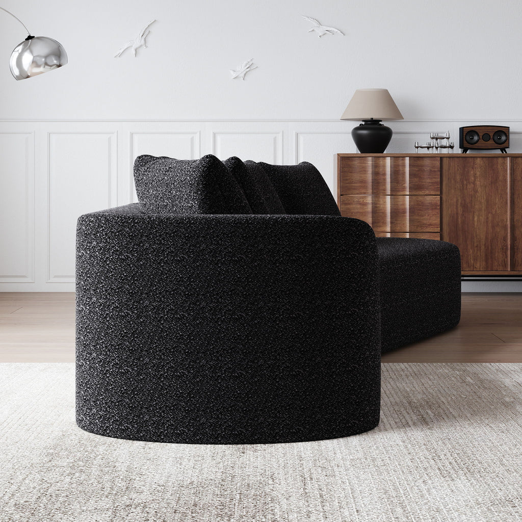 Upholstered Oversized Sectional Sofa, 4 Seater Extra Deep & Wide Curved Cloud Couch With 4 Throw Pillows For Living Room - Black