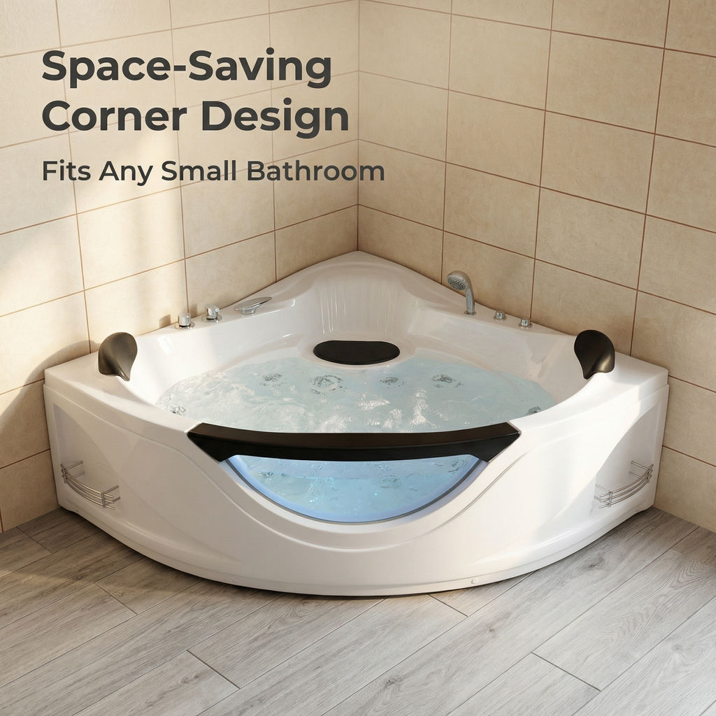 Xavier - Corner Double Massage Bathtub - Milk White