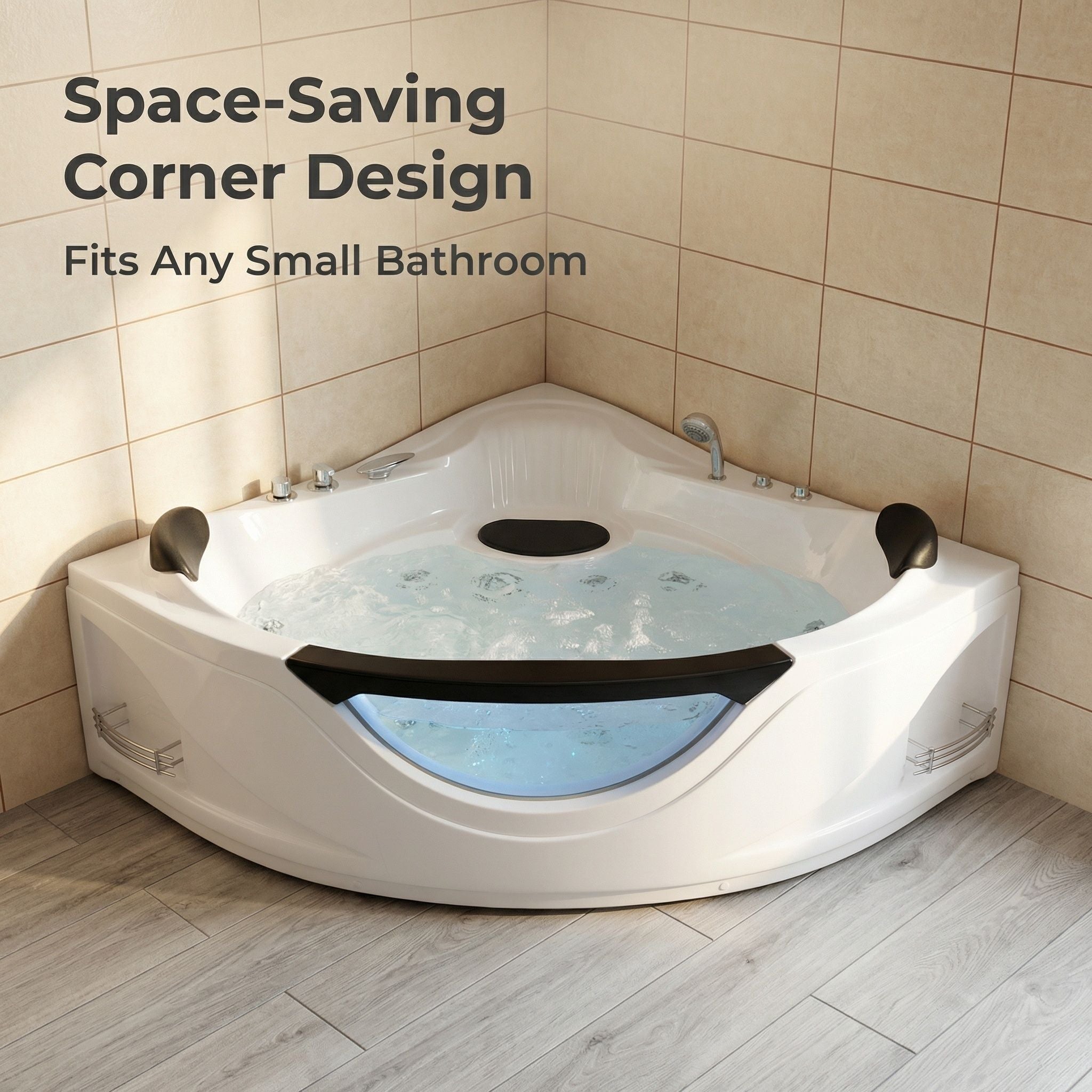 Xavier - Corner Double Massage Bathtub - Milk White