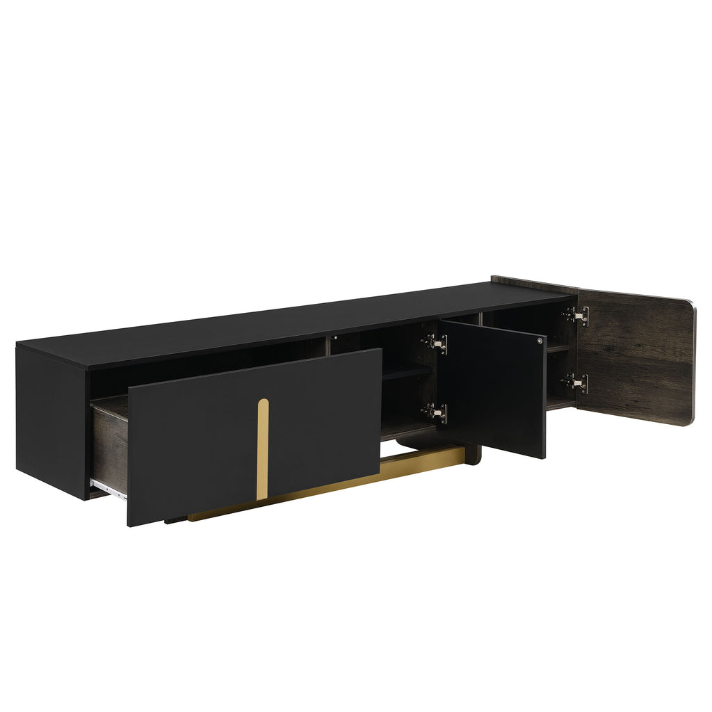 TV Stand With 1 Drawer, 2 Cabinets And Adjustable Shelves