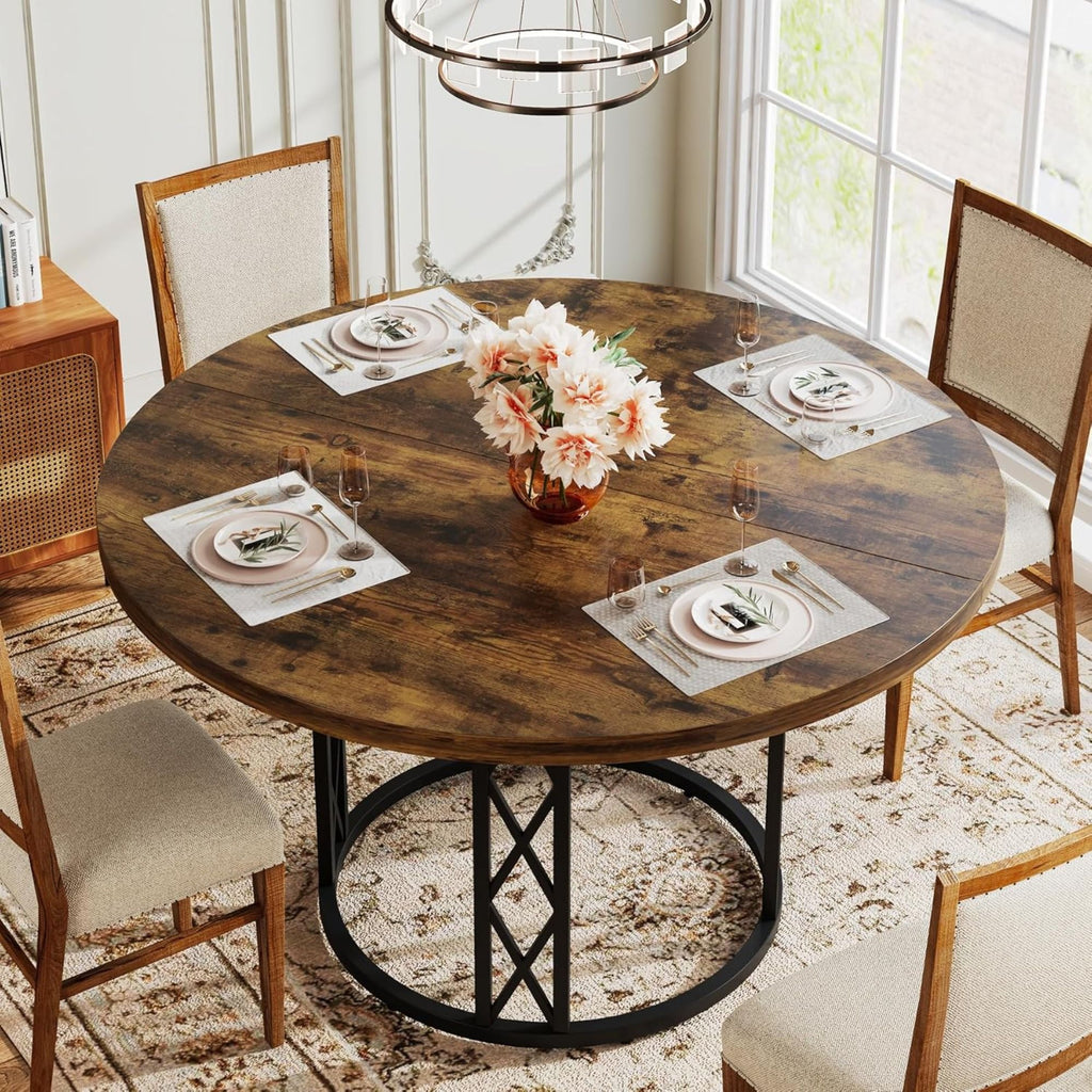 Round Dining Table With Circle Base - Brown / Black