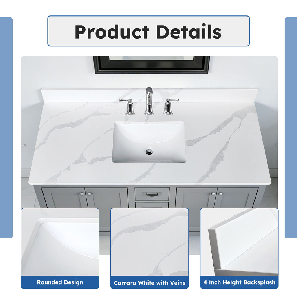 Bathroom Vanity Top With Undermount Sink, 3 Pre Drilled Holes